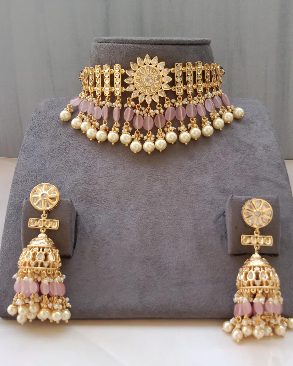Royal Kundan Choker Necklace Set with Jhumkas