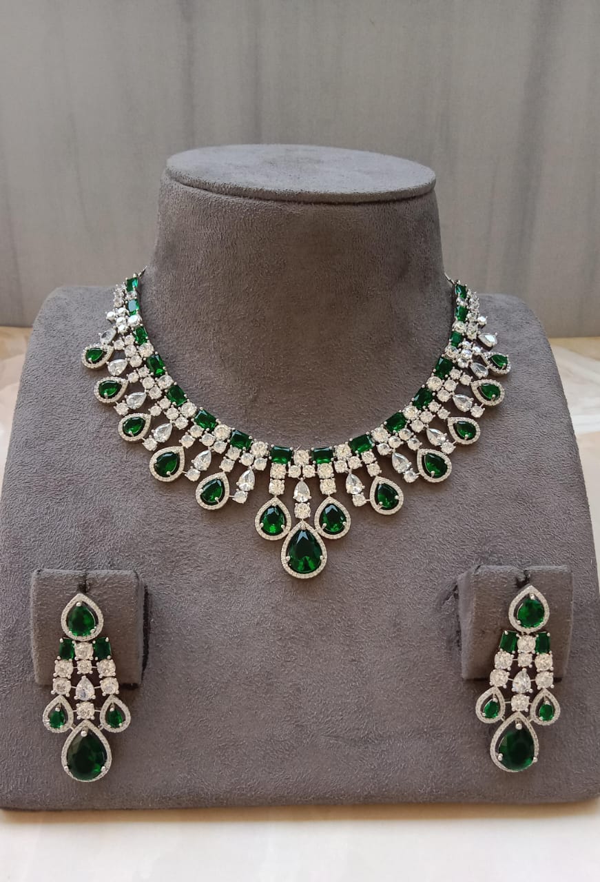 Green American Diamond Necklace set