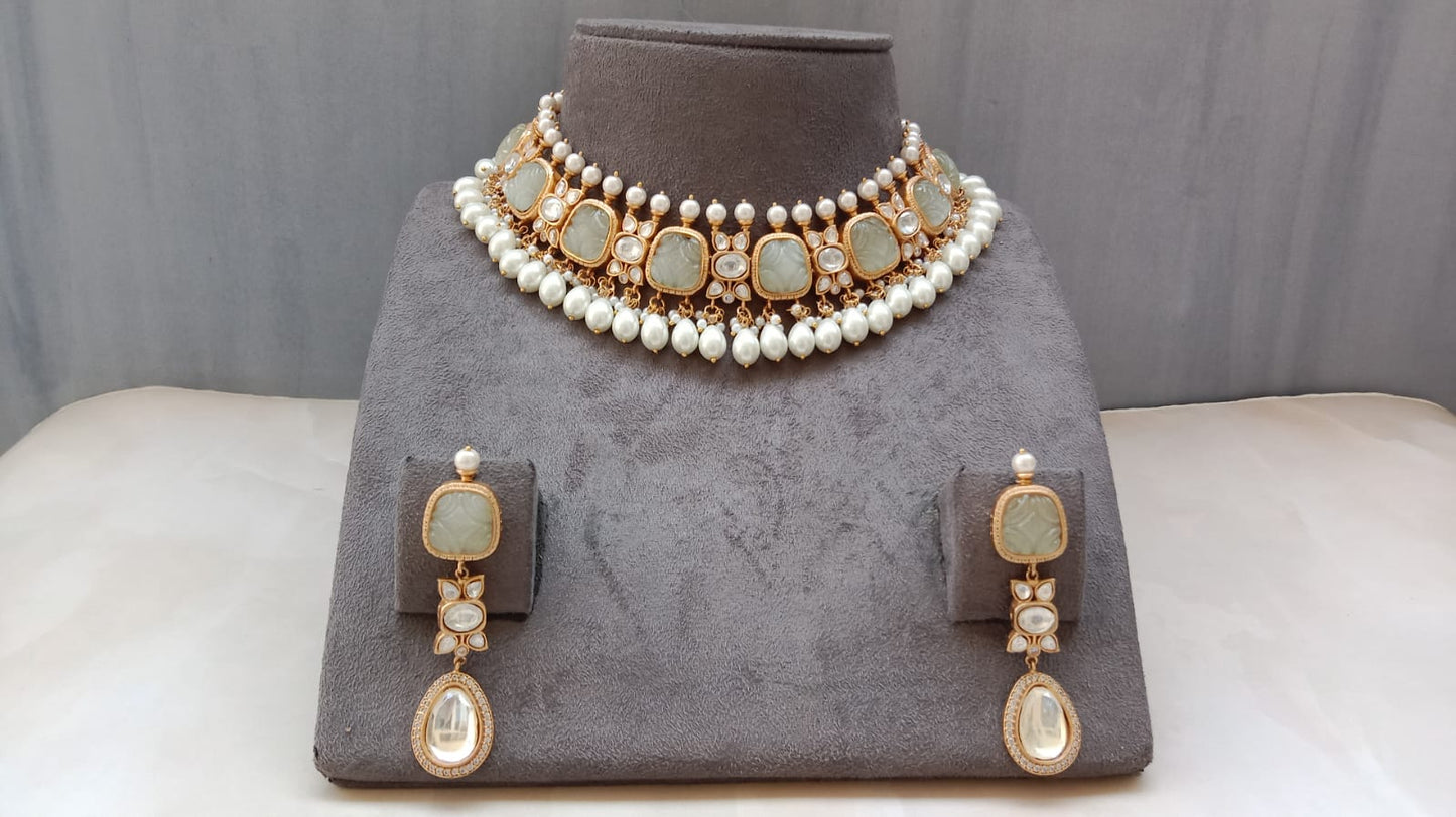 Carved Ivory Stone Necklace set