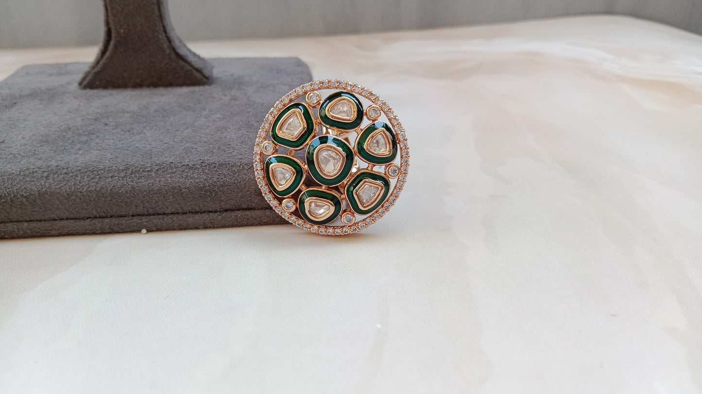 Gold Plated MeenaKari Polki Ring