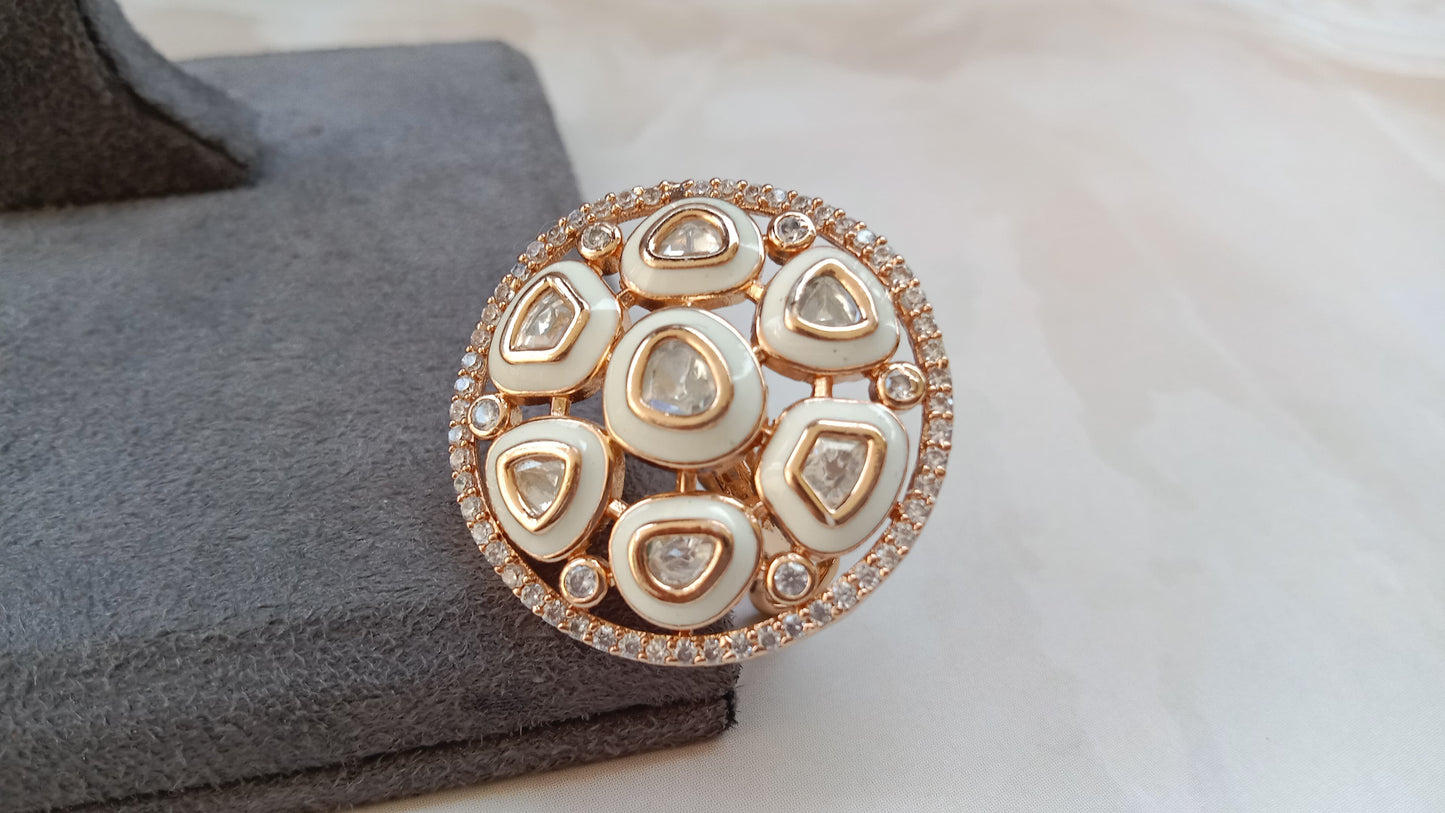 Gold Plated MeenaKari Polki Ring