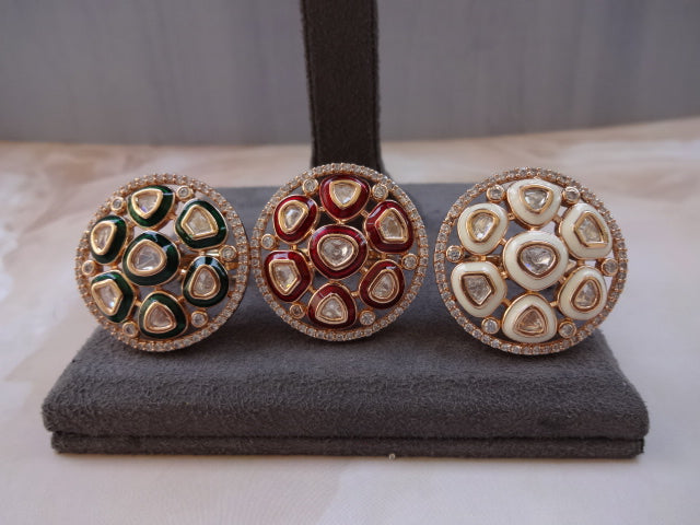 Gold Plated MeenaKari Polki Ring