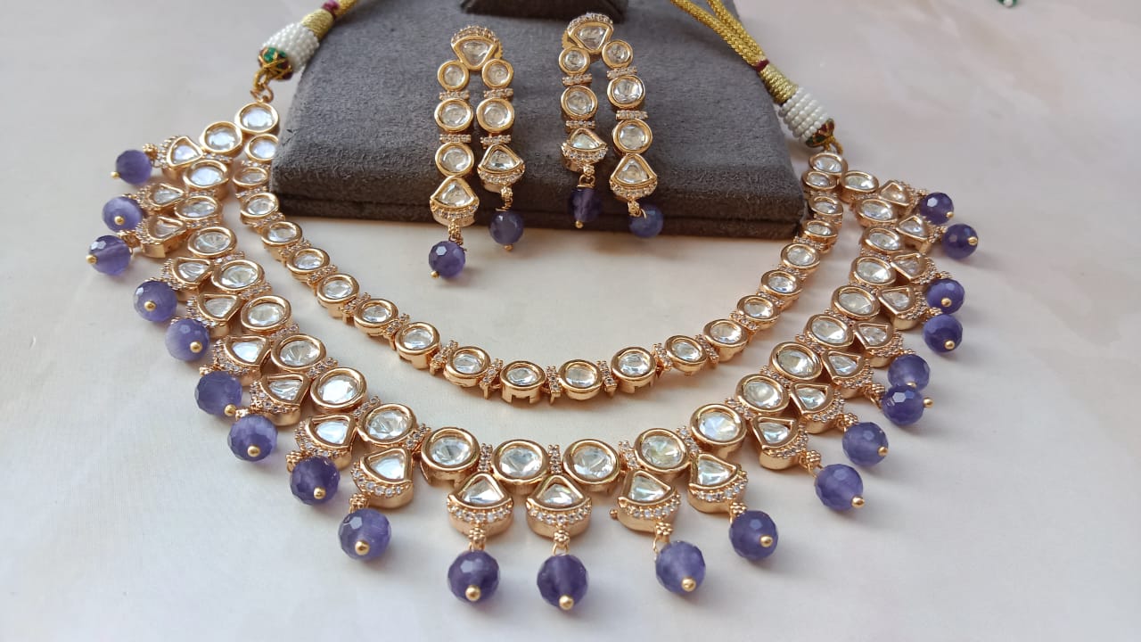 Amethsyt Polki Diamond Necklace Set