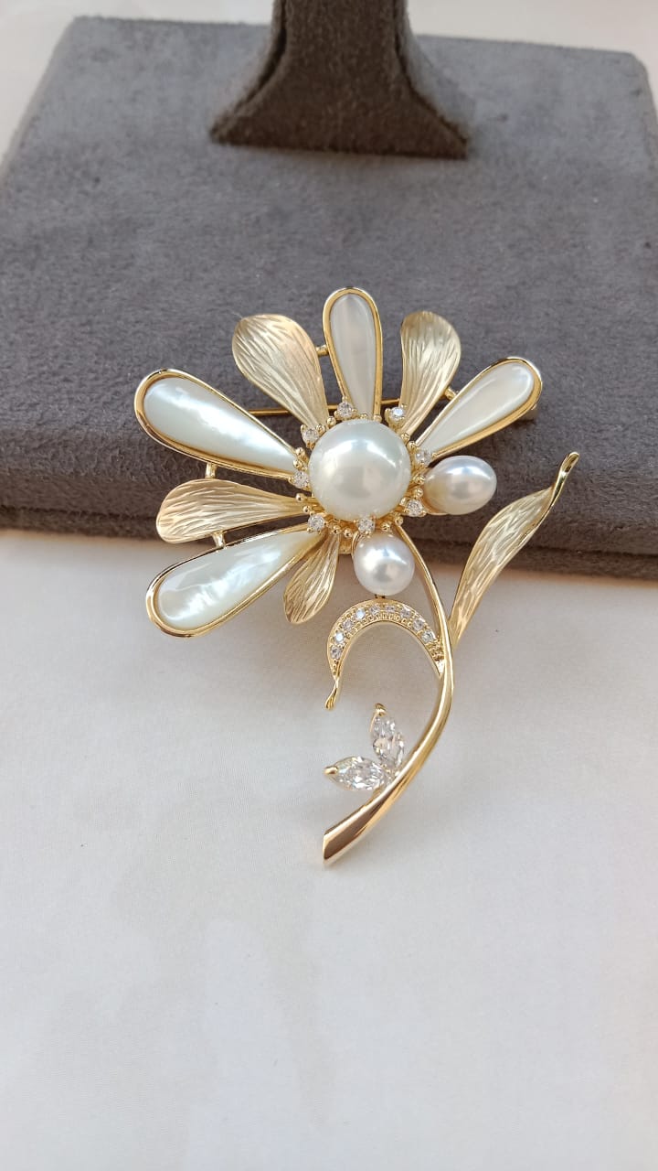 Gold Plated MOP Brooch