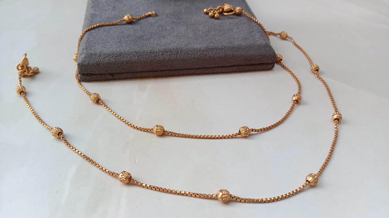 Delicate Gold Plated Beaded Payal | Everyday Lightweight Anklet