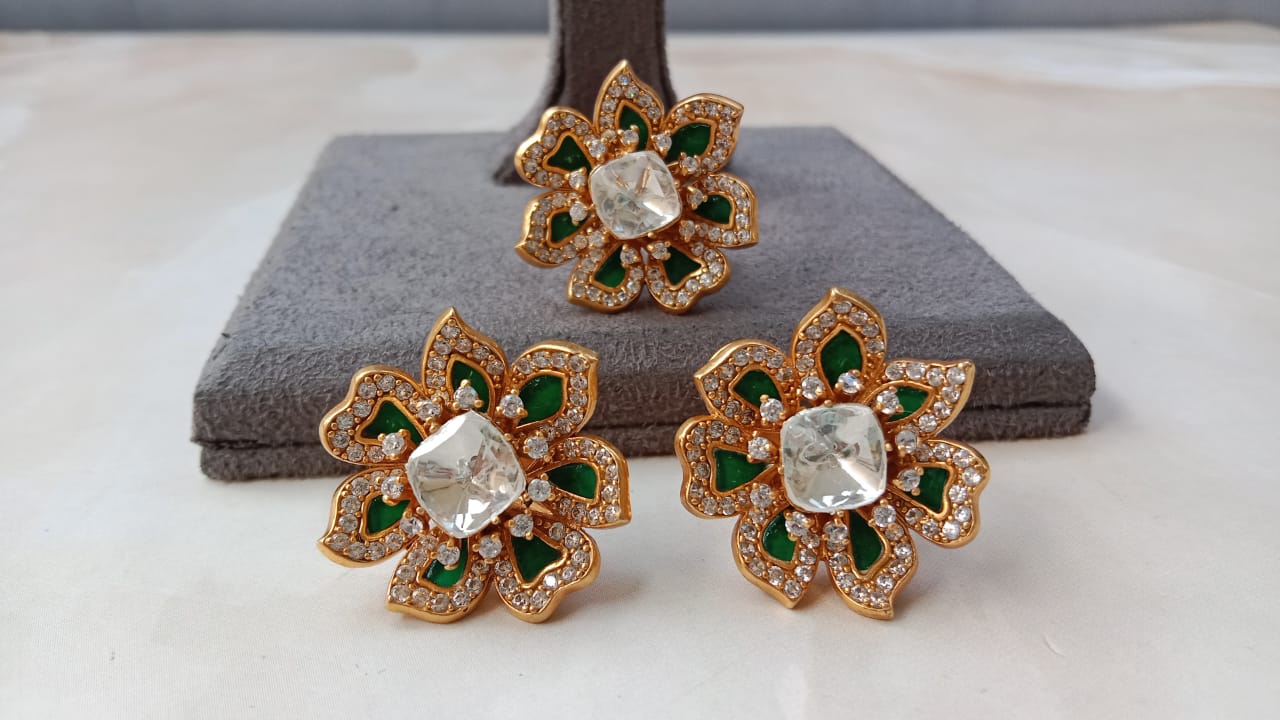 Green Polki Tops and Ring Combo
