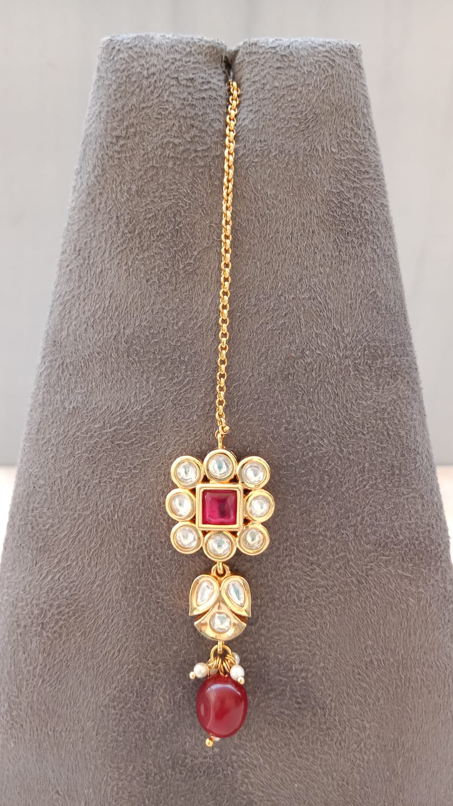 Kundan Tikka with Ruby Center Stone & Pearl Drop
