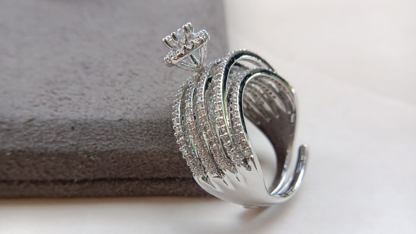 Rodium Plated Adjustable American Diamond Solitaire Ring – Perfect Fit & Timeless Elegance