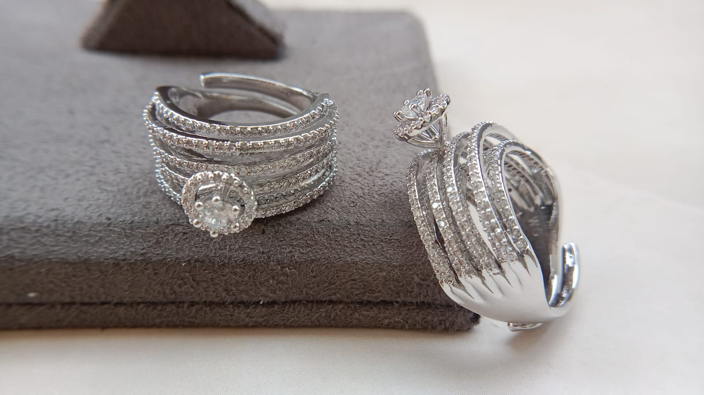 Rodium Plated Adjustable American Diamond Solitaire Ring – Perfect Fit & Timeless Elegance