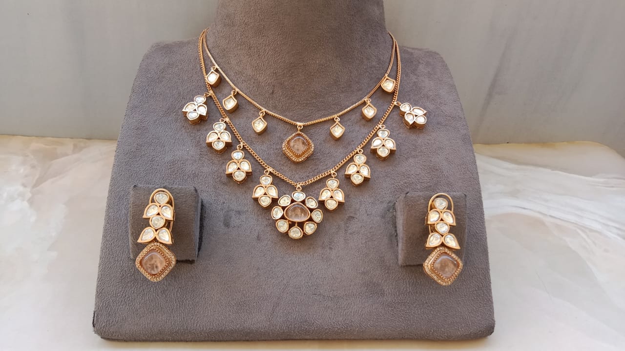 Gold plated Double Layer moissanite necklace set