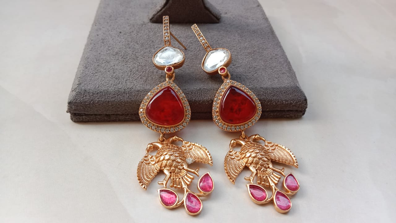 Polki Diamond Earrings with Gold Plating