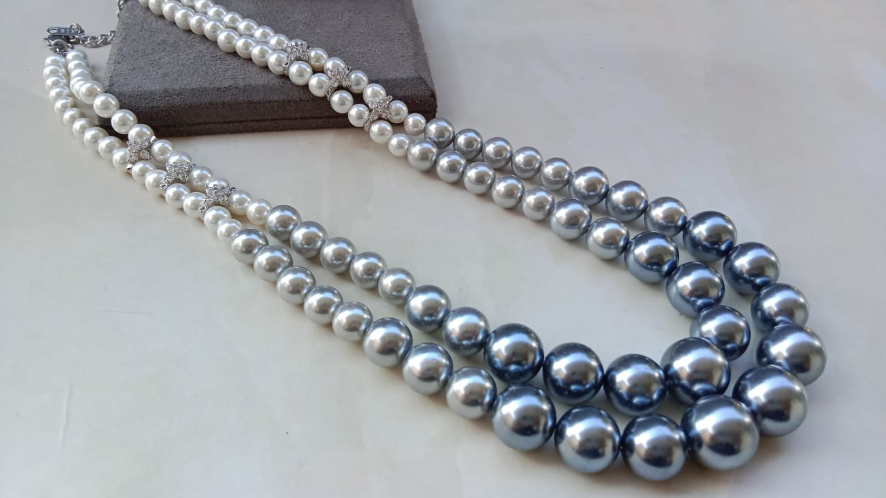 Dual-Tone Double Layer Rodium Pearl Necklace