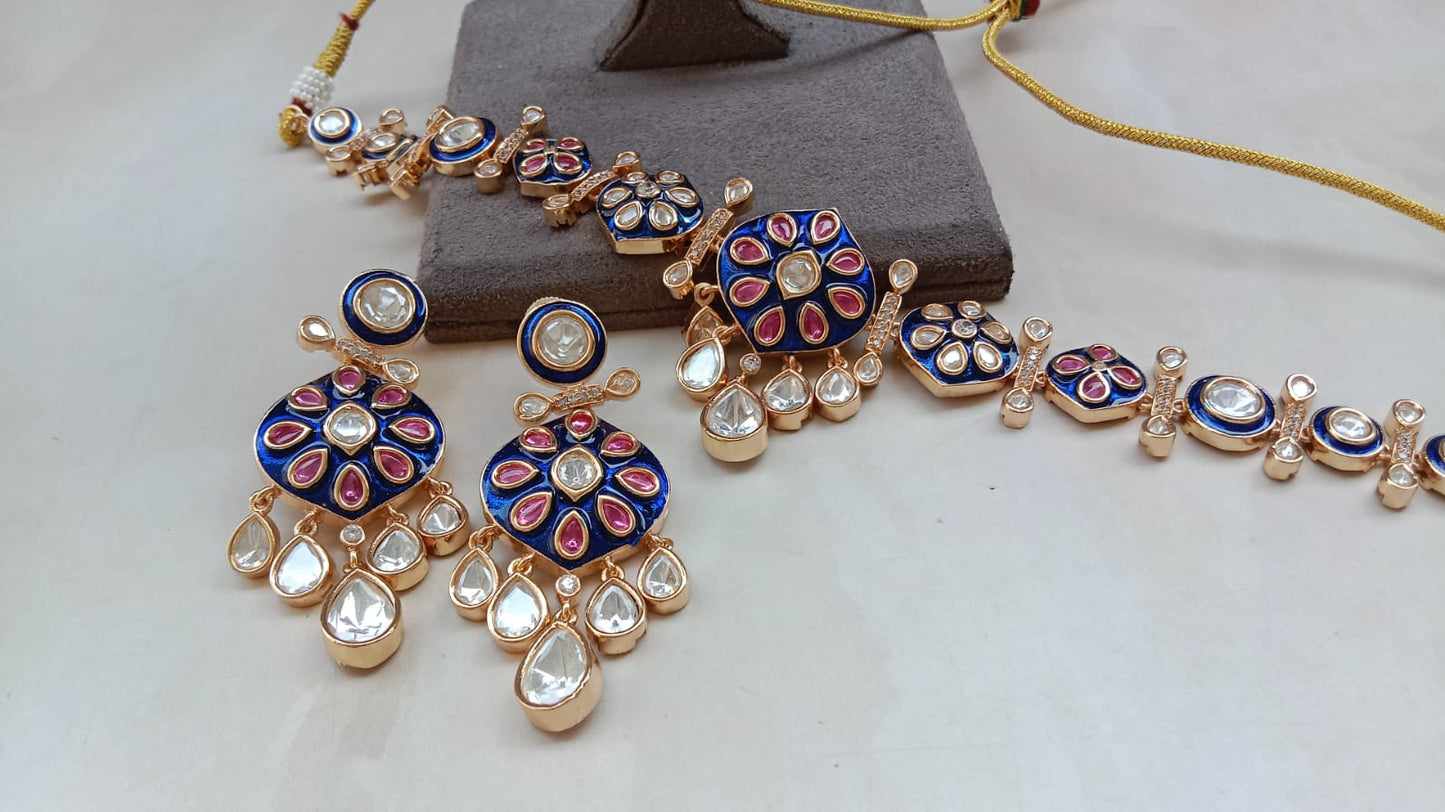 Designer Polki Set with Meenakari Work