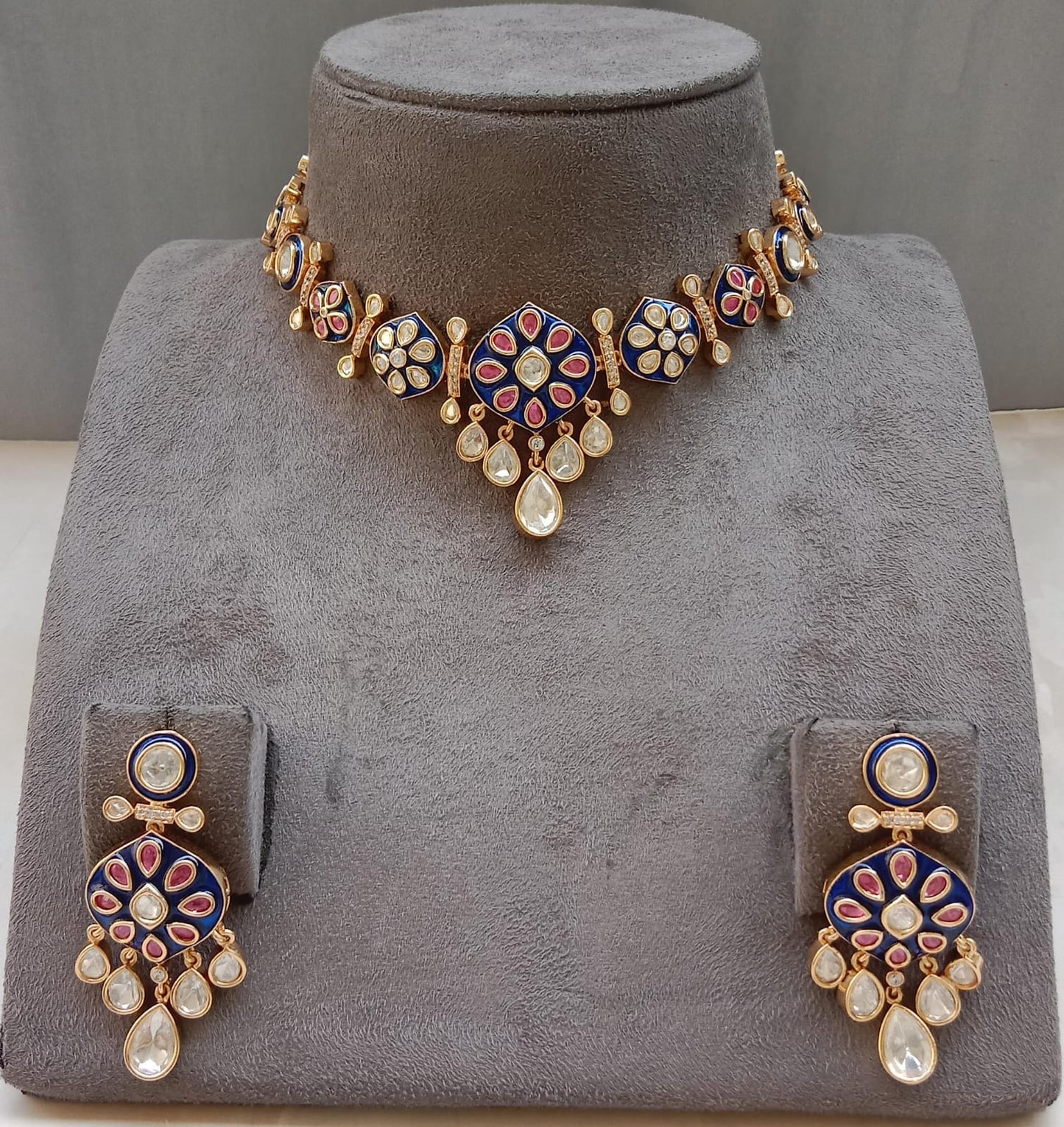 Designer Polki Set with Meenakari Work