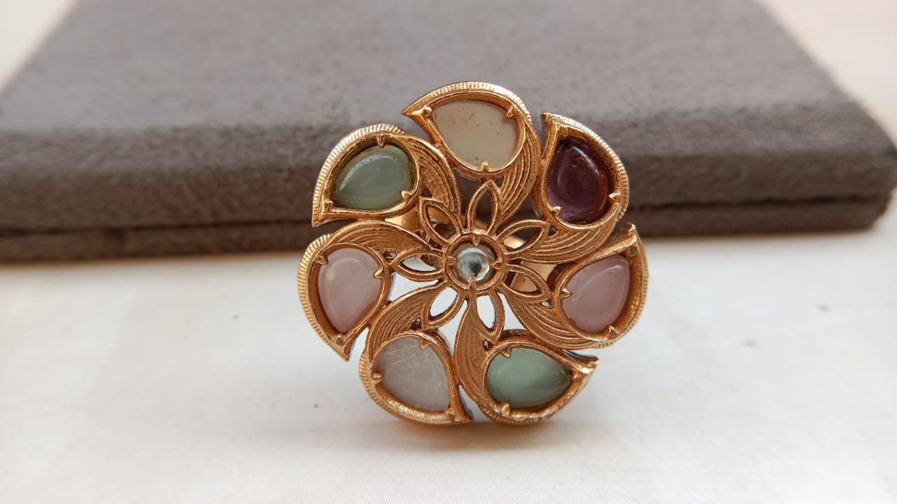 Polki Adjustable Ring with Gold Plating