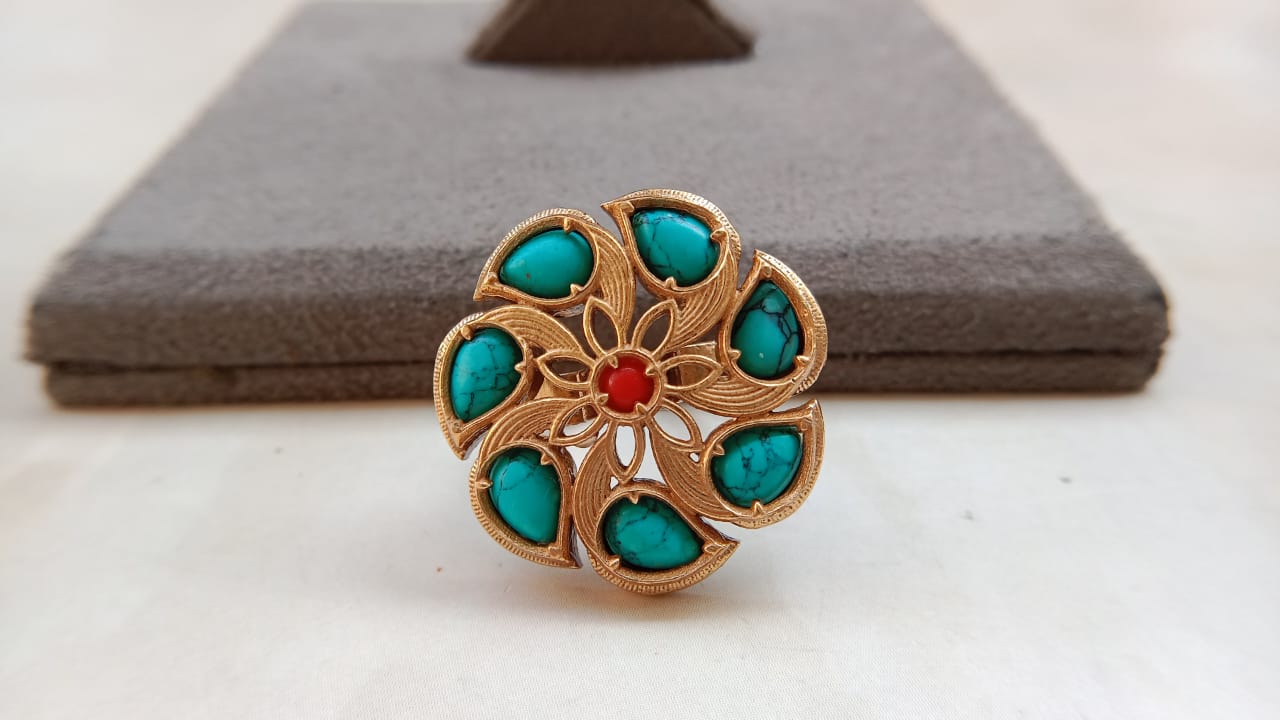 Polki Adjustable Ring with Gold Plating