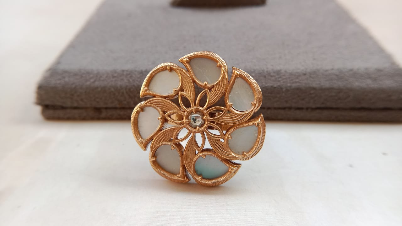 Polki Adjustable Ring with Gold Plating