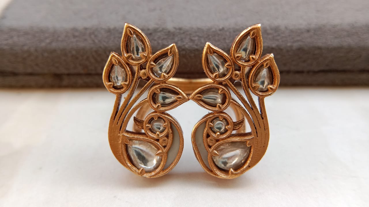 Peacock Design Adjustable Ring with Gold Plating