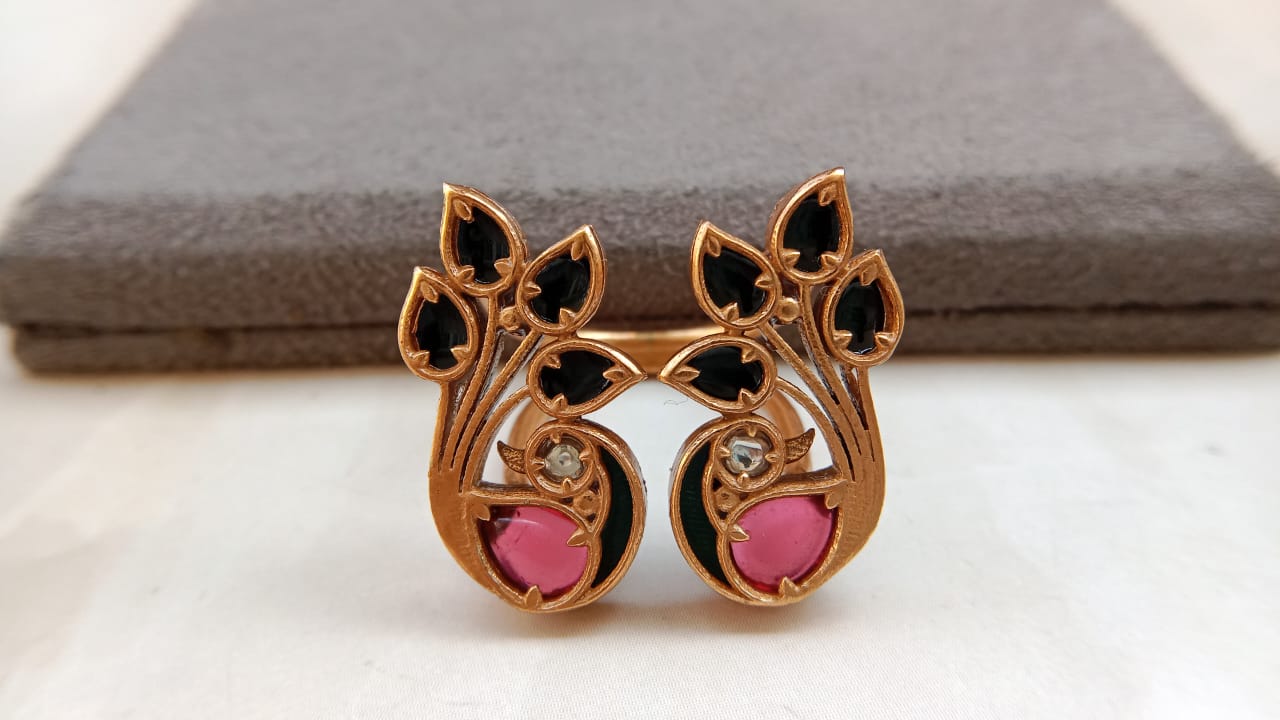 Peacock Design Adjustable Ring with Gold Plating