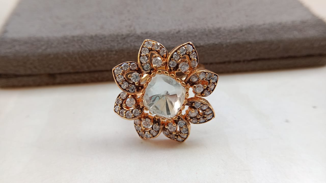Gold Plated Polki Floral Ring