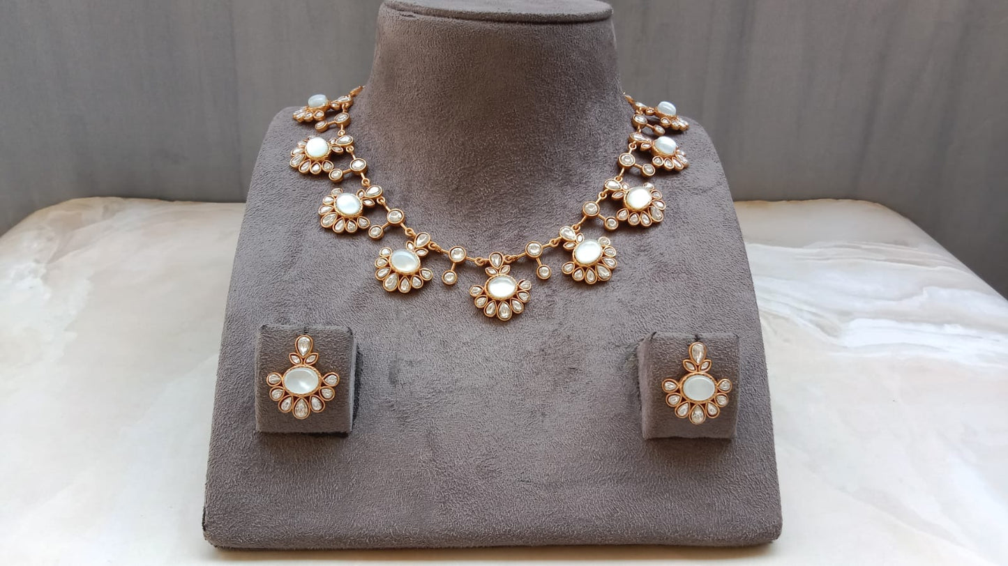Elegant Pearl-Glow Set with Tear-Drop Stones