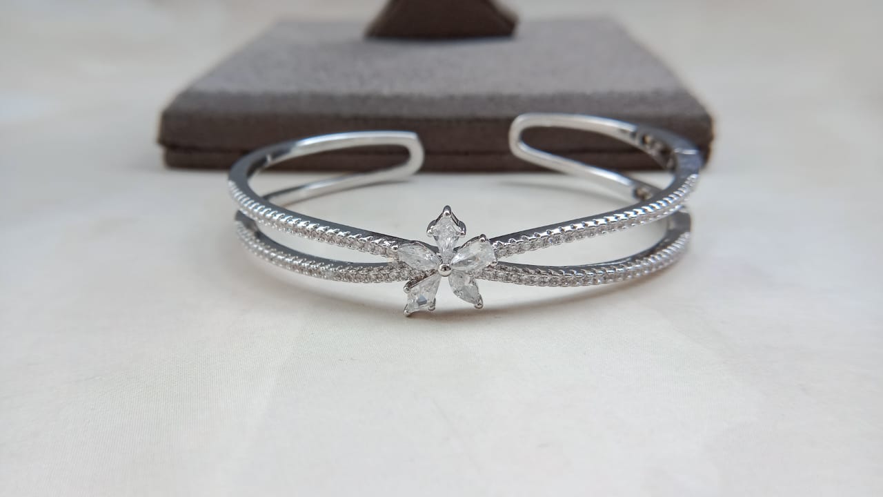 AD Floral Bracelet with Rodium Plating