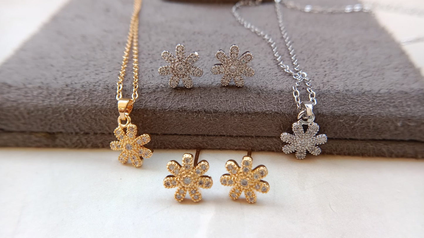 Sparkle Blossom AD Pendant & Earrings Set