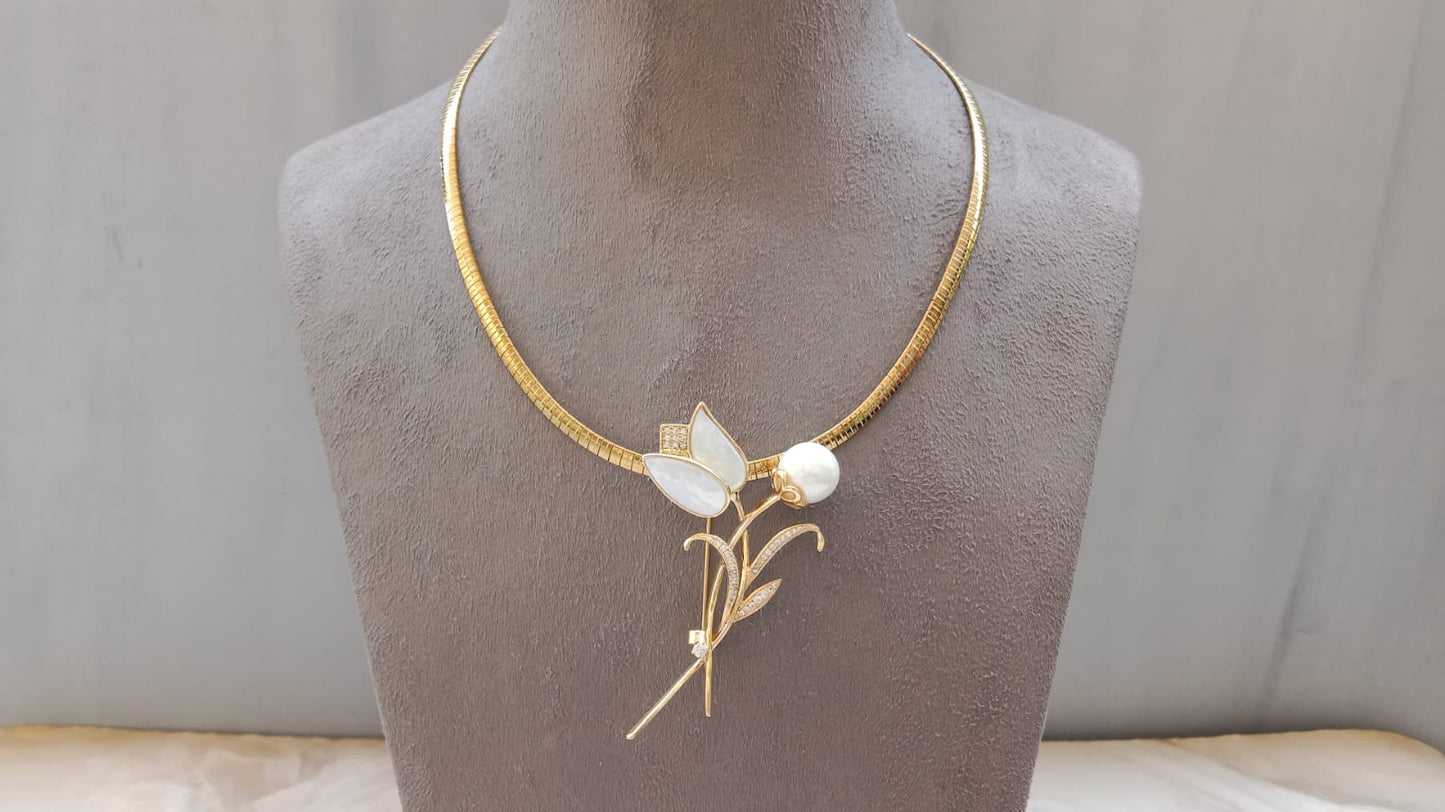 Gold-Plated Chain with Detachable Tulip Pendant