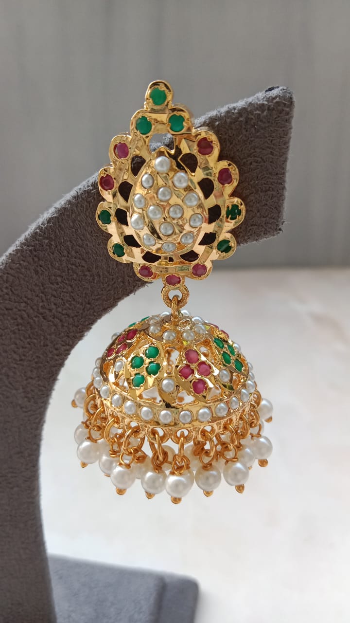 Jadau Multicolor Stone Jhumki Earrings