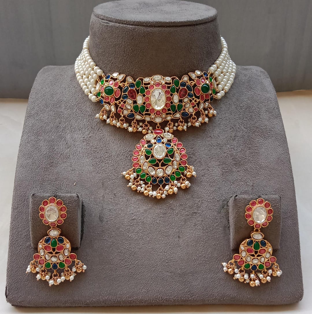 Polki Choker Set with Golden Plating