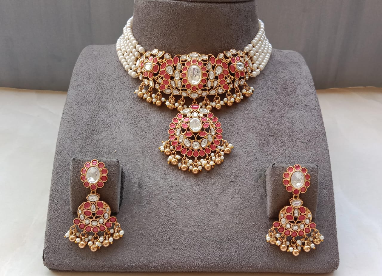 Polki Choker Set with Golden Plating