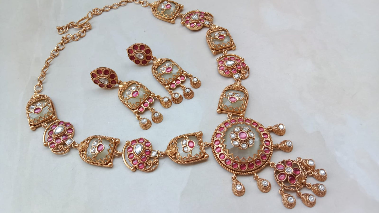 Carved Stone & Moonstone Jewellery Set