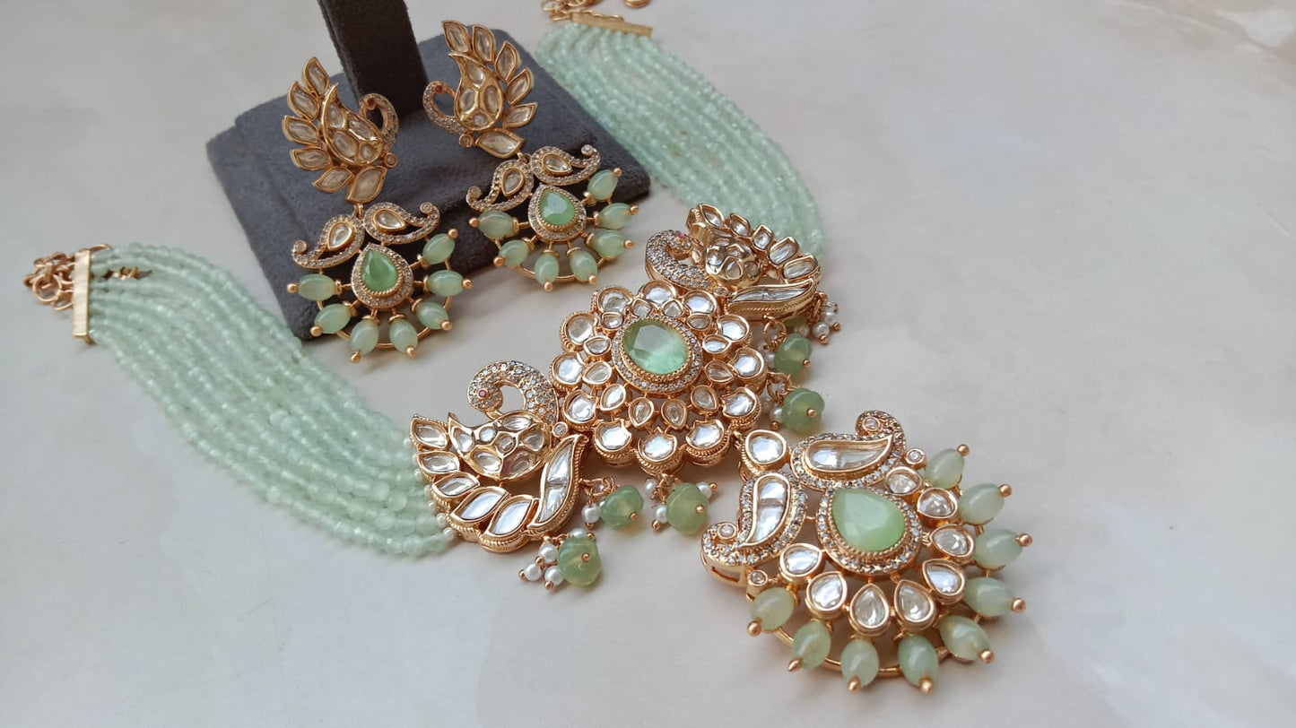 Gold plated Peacock Design Choker Mint Set