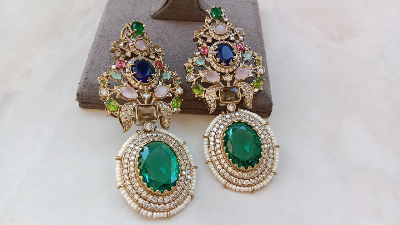 Majestic Multistone Dangler Earrings with Grand Oval Drop