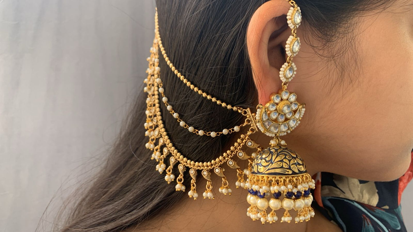 Elegant Gold-Tone Pearl Earchain