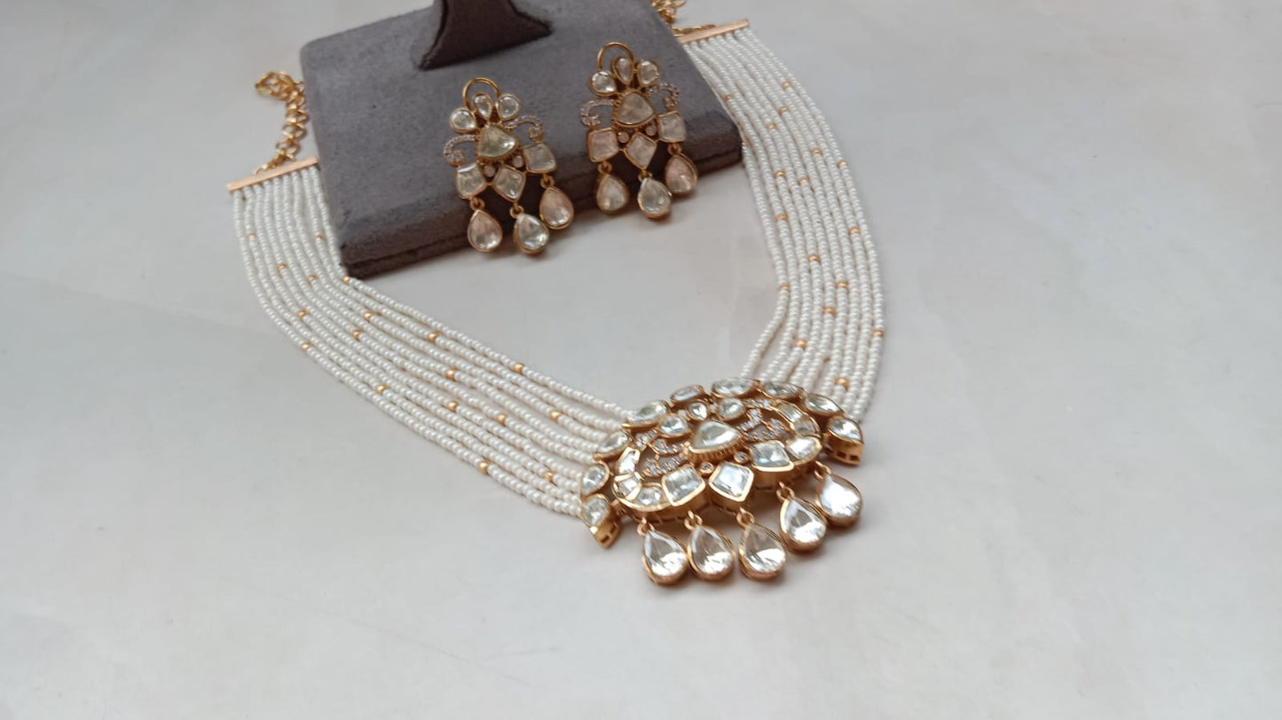Gold Plated Polki Pearl Set