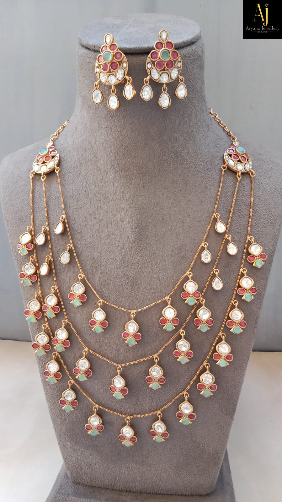 Royal Kundan Multi-Layer Necklace Set with Earrings – Gold Plated Bridal & Party Wear Jewellery