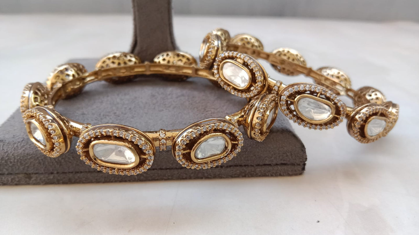 Premium Traditional Festive Bangle Pair with Polki