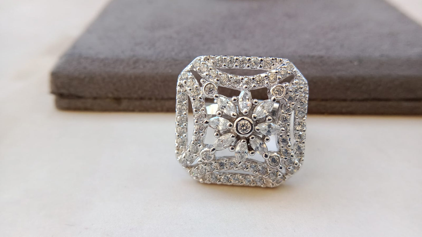 Rodium Square Ring