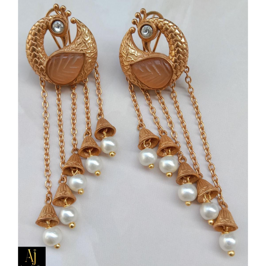 Gold-plated Carved Stones Earrings