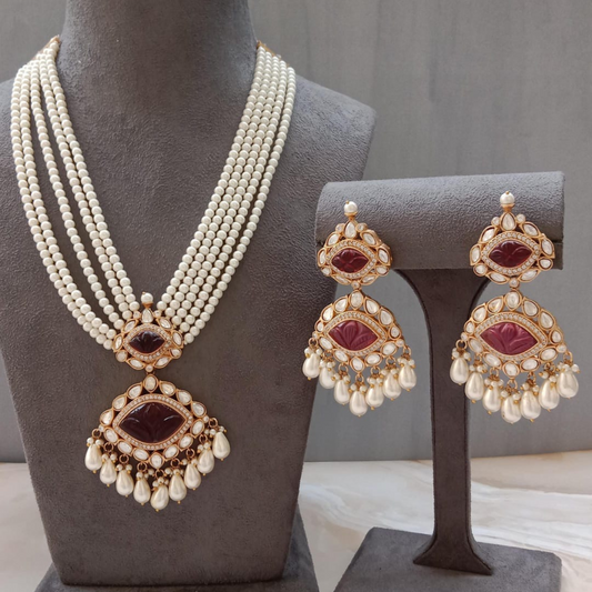 Carved Ruby Stone Necklace set