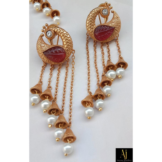 Gold-plated Carved Stones Earrings