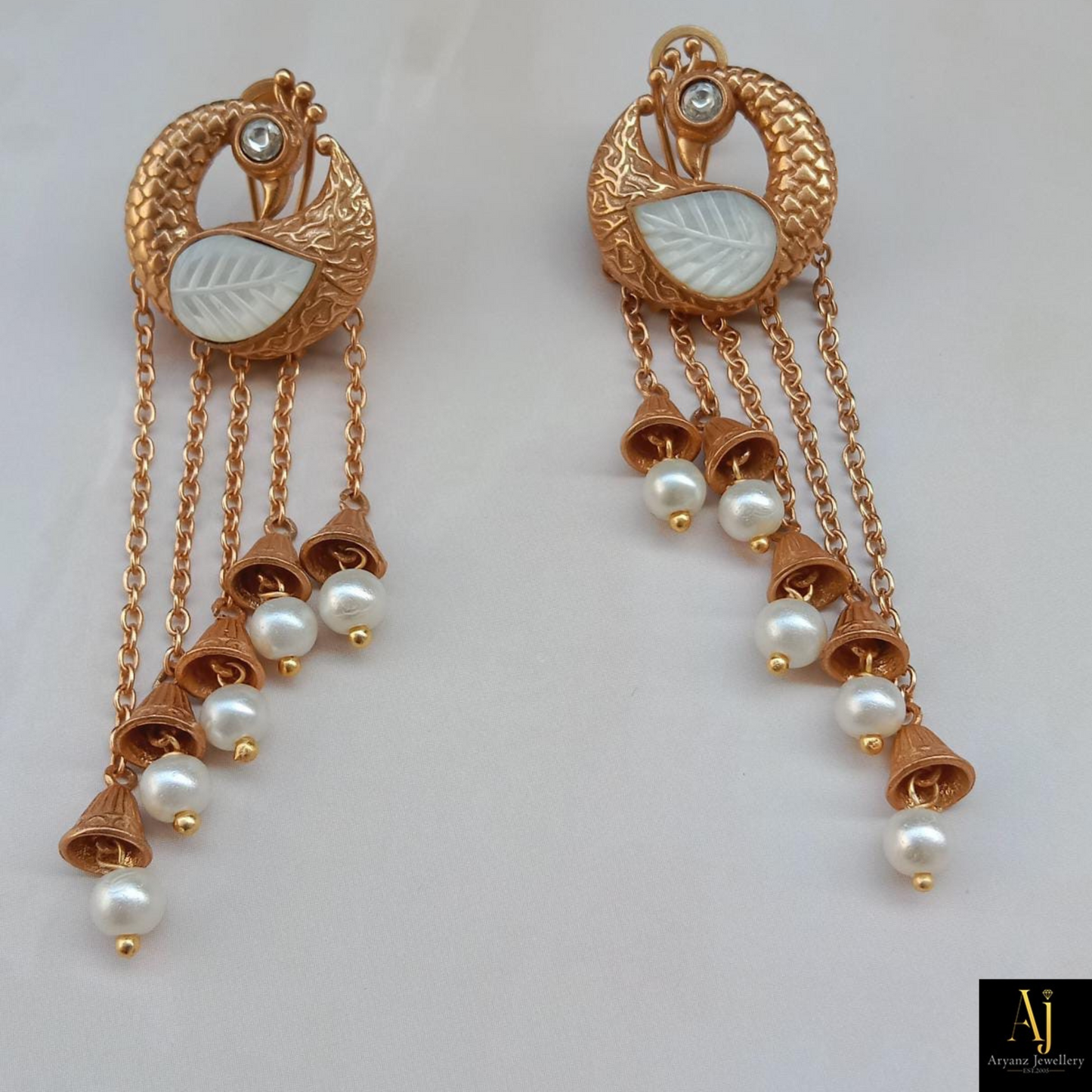 Gold-plated Carved Stones Earrings
