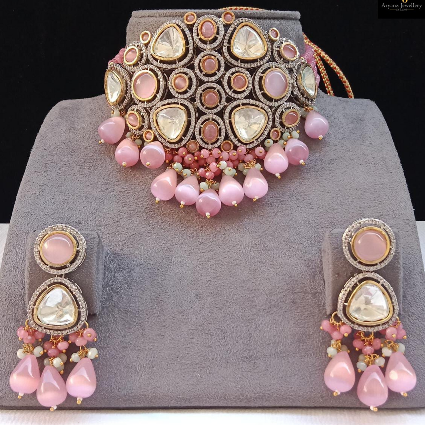 Uncut Kundan Pink Drops Choker set