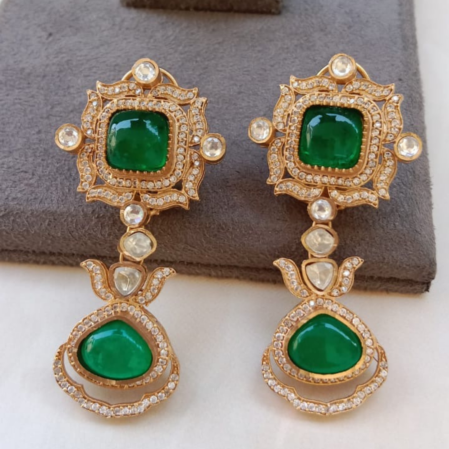 Oxidised Kundan Earrings