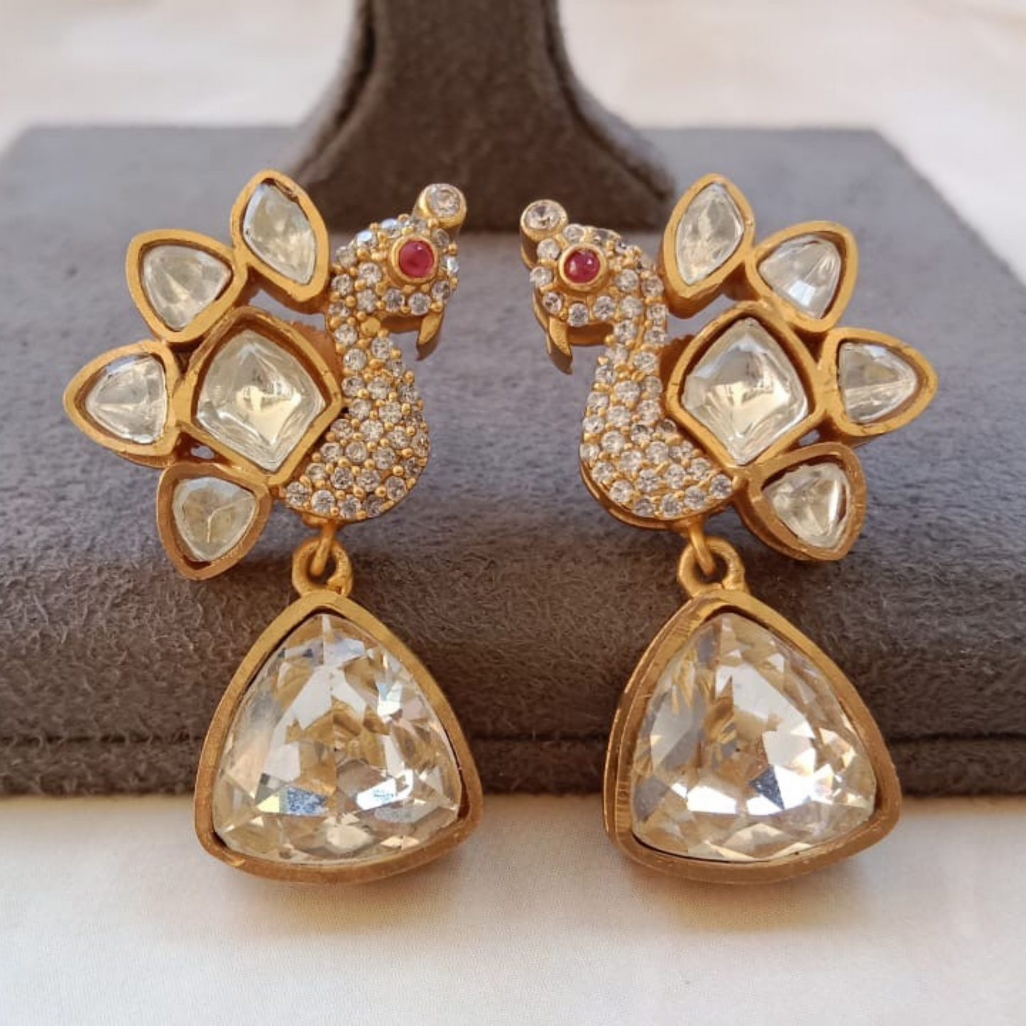 Oxidised Kundan Peacock Earrings