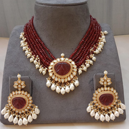 Carved Ruby Stone Necklace set