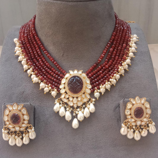 Carved Ruby Stone Necklace set