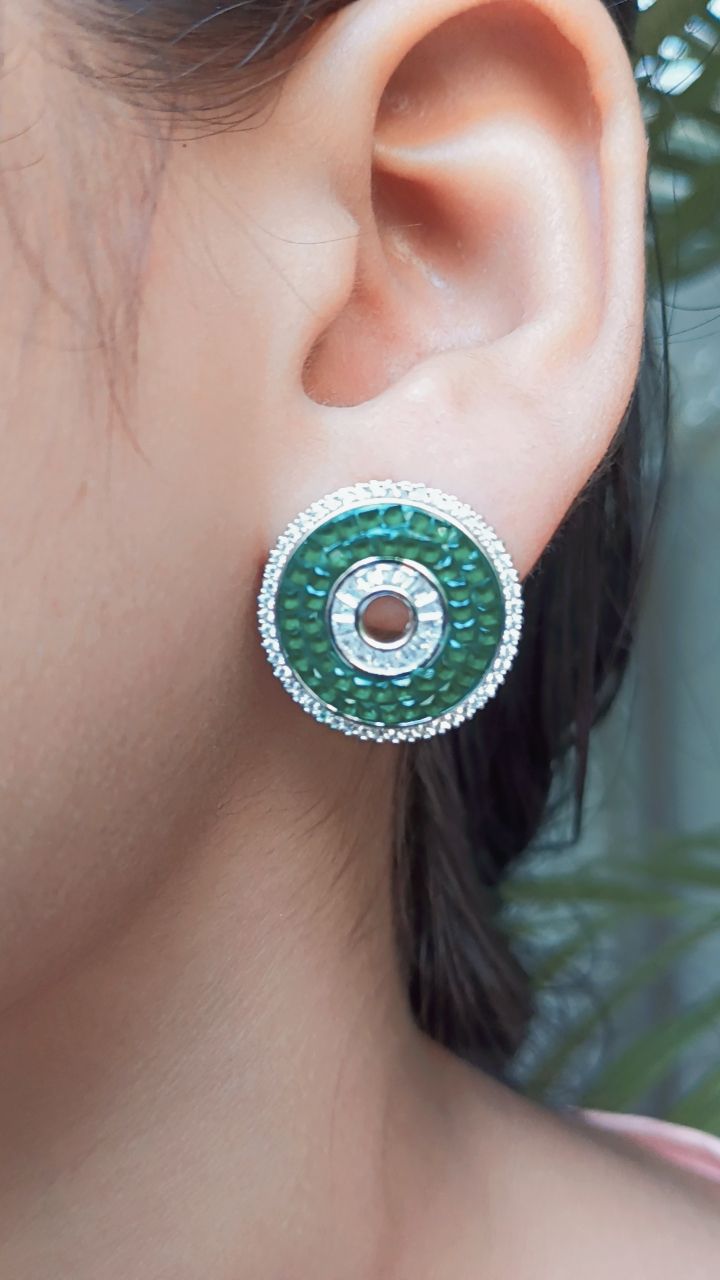 925 Pure Silver Emerald Earrings