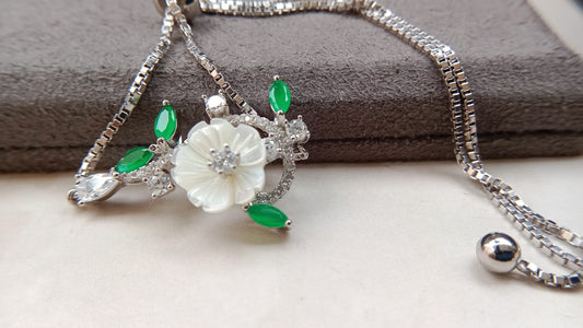 925 Silver - Emerald Floral Bracelet